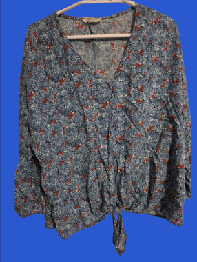 4/$67 Deal! beachlunchlounge Light Blue Floral Tie-Front Blouse